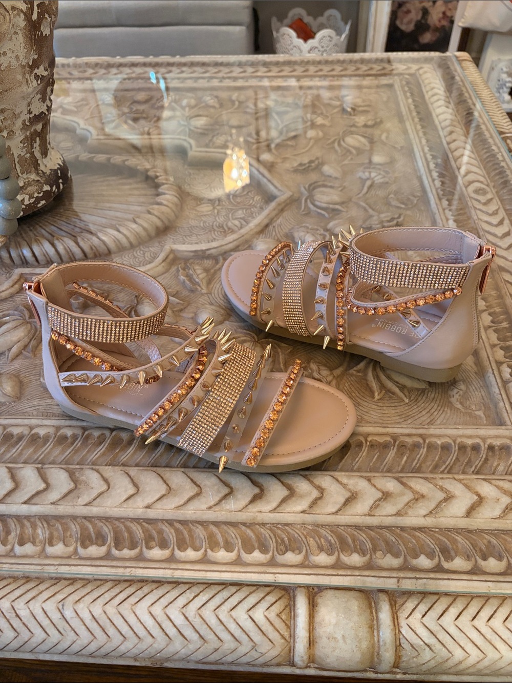 Cape Robbin Rose Gold Studded Gladiator Sandals